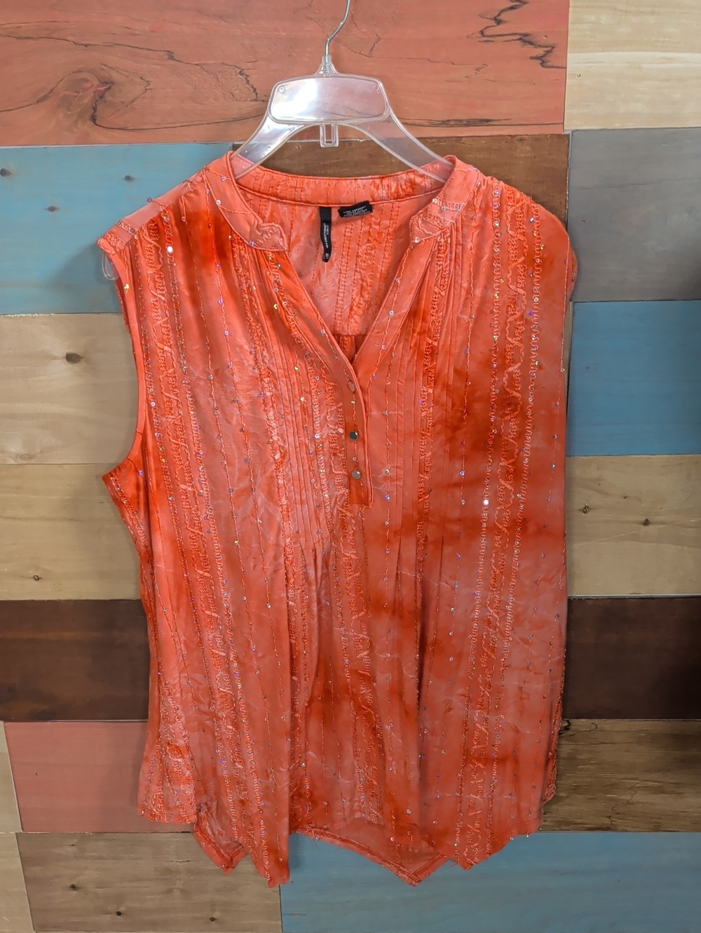 new directions Orange Sleeveless Sequin V-Neck Camisole